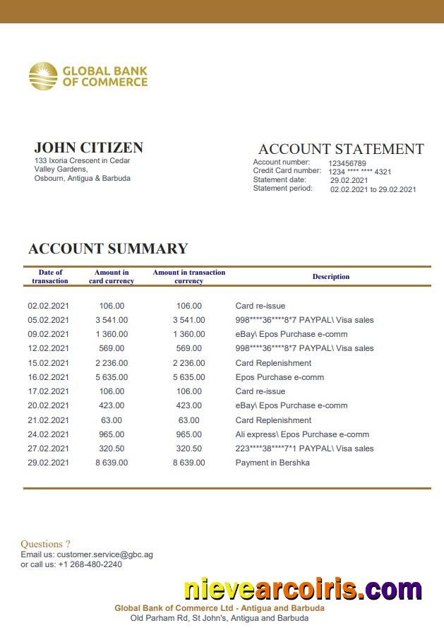 Antigua and Barbuda Global Bank of Commerce bank statement xls